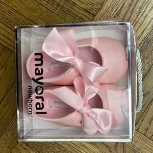 Mayoral Bow Tie Pink Mary Jane Heart Shoes Baby 9M